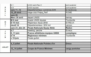 le calendrier minimes est dispo sur le site du paac